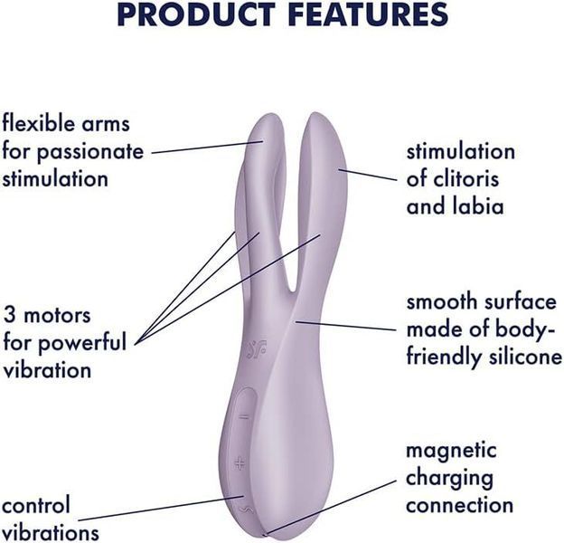 Кліторальний вібратор Satisfyer Threesome 2 Violet, 3 гнучкі пальчики, 3 мотори SX1213 фото - купити в секс-шопі Чорний Кролик