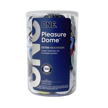 Набір презервативів ONE Pleasure Dome, 100 шт, гладенькі, з розширеною головкою, паковання-тубус SX0744 фото - купити в секс-шопі Чорний Кролик