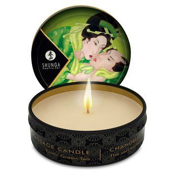 Масажна свічка Shunga Mini Massage Candle &ndash; Exotic Green Tea (30 мл) з афродизіаками SO2521 фото - купити в секс-шопі Чорний Кролик