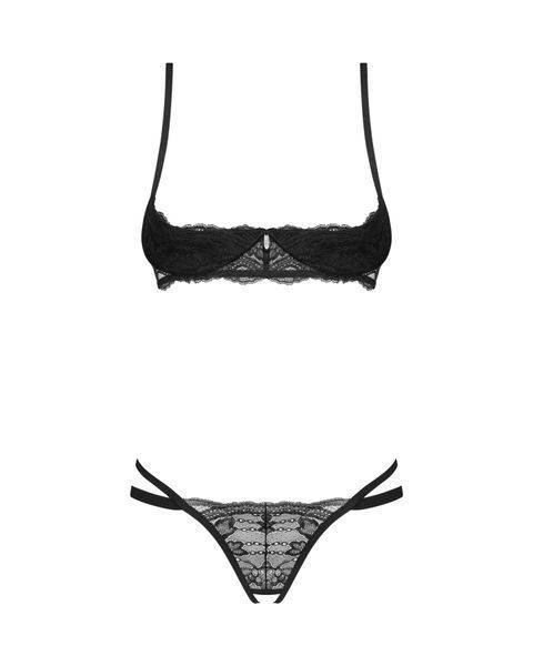 Комплект Obsessive Nutris 2-pcs crotchless set, XL/2XL, ліф з відкритими чашками, трусики з доступом SX1171 фото - купити в секс-шопі Чорний Кролик