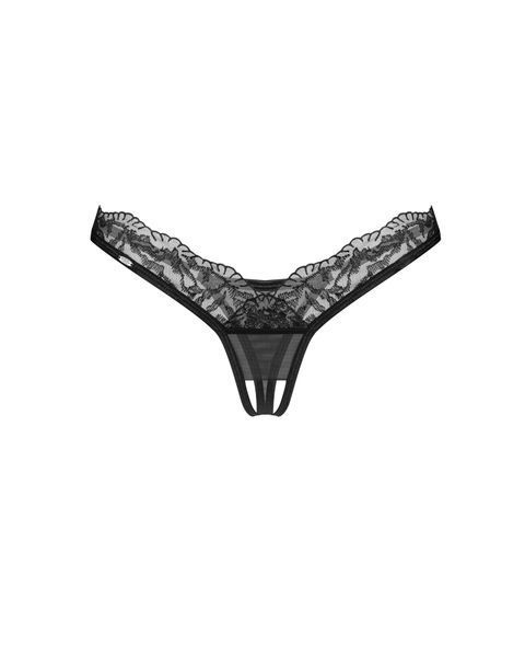 Трусики-стрінги з мереживом Obsessive Arrowel Black crotchless thong 2XL/3XL SX2584 фото - купити в секс-шопі Чорний Кролик