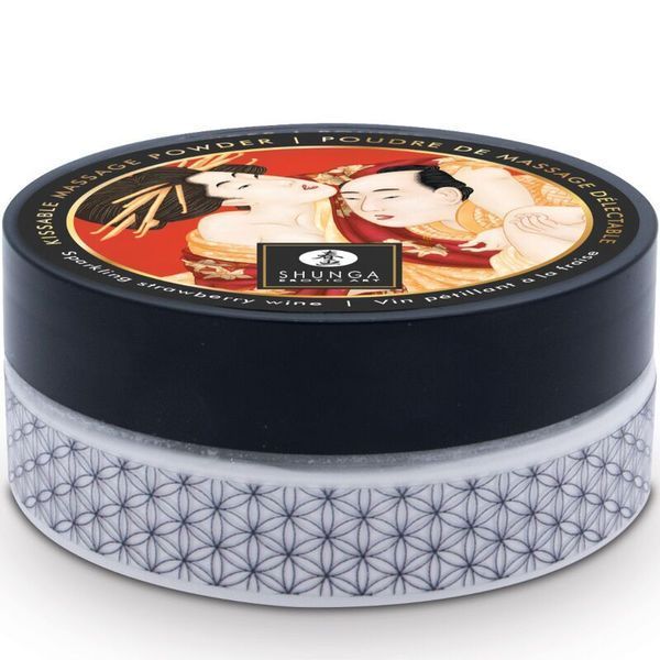 Смачна пудра для оральних пестощів Shunga Body Powder Sparkling Strawberry Wine, 75 г, аромат полуниці SX0590 фото - купити в секс-шопі Чорний Кролик