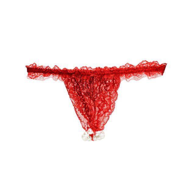 Набір Intt BRAZILIAN PANTY RED: трусики на зав&rsquo;язках S-XL з перлинним кільцем + полунична змазка SO7128 фото - купити в секс-шопі Чорний Кролик