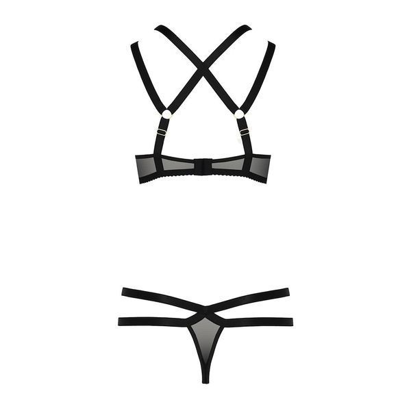 Комплект білизни Passion Exclusive HAGAR SET L/XL, black, стрепи трусики та ліф PS24704 фото - купити в секс-шопі Чорний Кролик