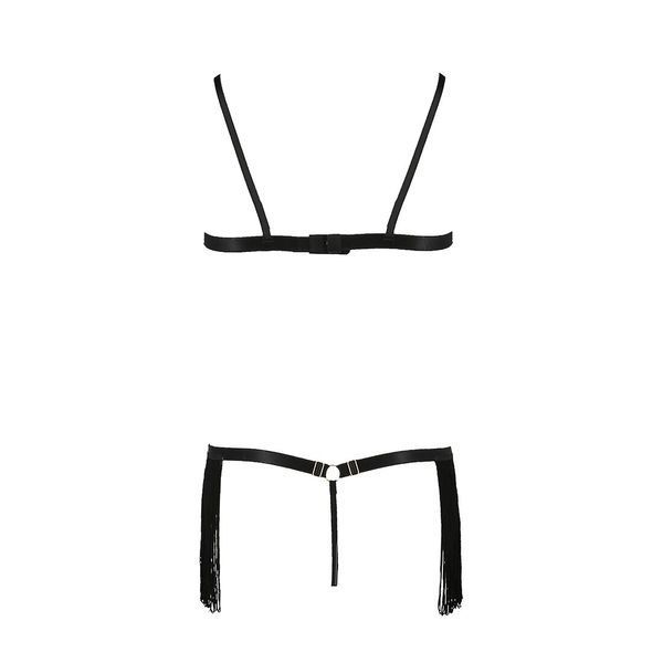 Комплект білизни Passion Exclusive KASSANDRA SET OpenBra L/XL black, ліф з бахроми, трусики-спідниця PS26301 фото - купити в секс-шопі Чорний Кролик