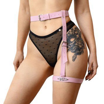 Гартер на ногу Art of Sex - Naomi з написом SEXY, натуральна шкіра, розмір XS-2XL, колір рожевий SO7511 фото - купити в секс-шопі Чорний Кролик