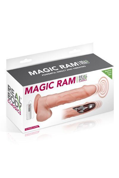 Фалоімітатор-пульсатор із вібрацією Real Body — Magic Ram, діаметр 4 см, рух вперед-назад SO1891 фото - купити в секс-шопі Чорний Кролик