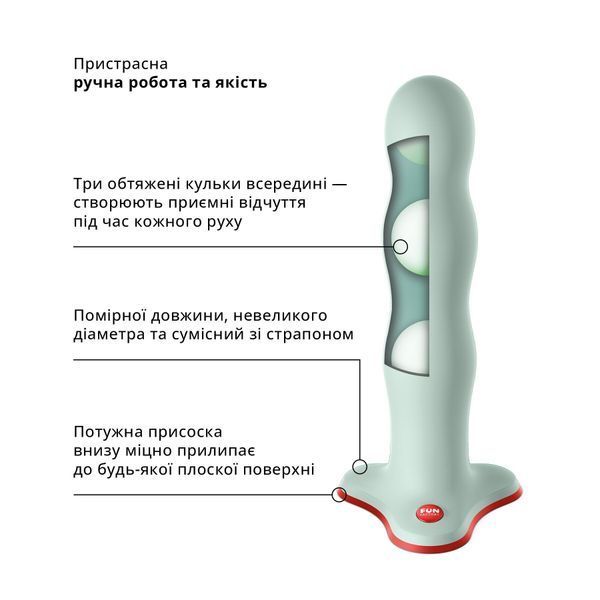 Фалоімітатор Fun Factory BOUNCER Light Green, кульки всередині, ефект вібрації, діаметр 3,9 см SX3671 фото - купити в секс-шопі Чорний Кролик