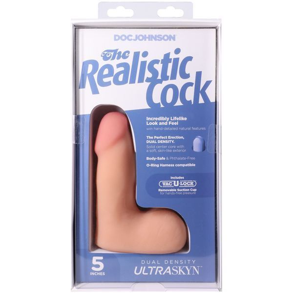 Фалоімітатор Doc Johnson The Realistic Cock ULTRASKYN - 5 Inch with Balls Vanilla SX4482 фото - купити в секс-шопі Чорний Кролик
