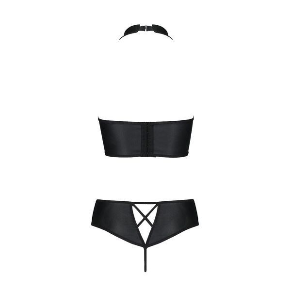 Комплект з екошкіри Passion NANCY BIKINI 4XL/5XL black, бра та трусики з імітацією шнурівки SO7102 фото - купити в секс-шопі Чорний Кролик