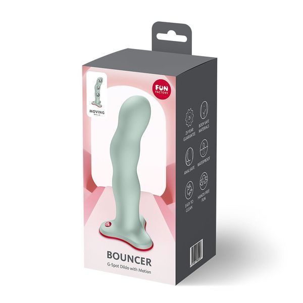 Фалоімітатор Fun Factory BOUNCER Light Green, кульки всередині, ефект вібрації, діаметр 3,9 см SX3671 фото - купити в секс-шопі Чорний Кролик
