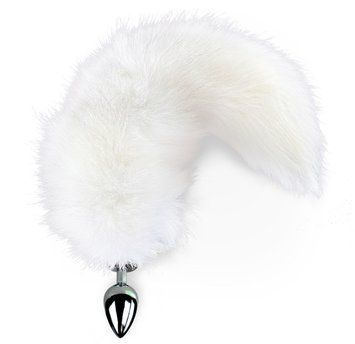Металева анальна пробка з хвостом із натурального хутра Art of Sex size M White fox SO6184 фото - купити в секс-шопі Чорний Кролик