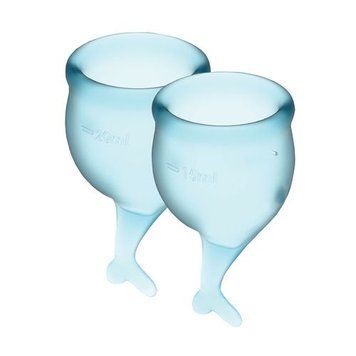 Набір менструальних чаш Satisfyer Feel Secure (light blue), 15мл і 20мл, мішечок для зберігання SO3590 фото - купити в секс-шопі Чорний Кролик