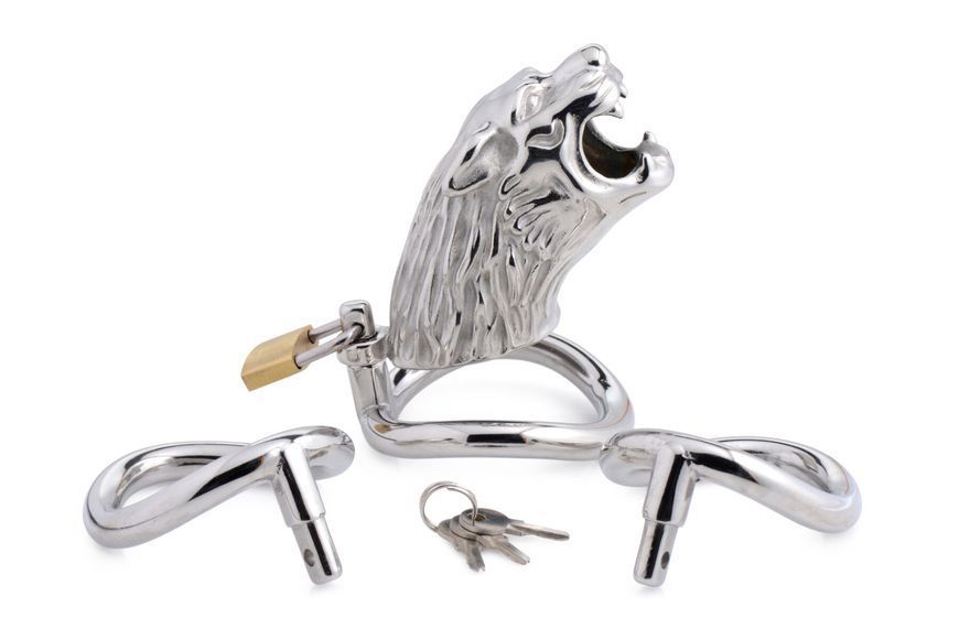 Клітка для пеніса Master Series: Tiger King Cock Cage With Lock, три кільця, замок, три ключі SO8795 фото - купити в секс-шопі Чорний Кролик