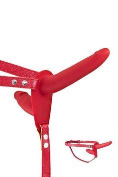 Подвійний страпон Fetish Tentation Strap-On with Double Dildo Red SO3750 фото - купити в секс-шопі Чорний Кролик