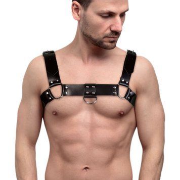 Чоловіча портупея на груди з натуральної шкіри Feral Feelings - Bulldog Harness Black SO9411 фото - купити в секс-шопі Чорний Кролик