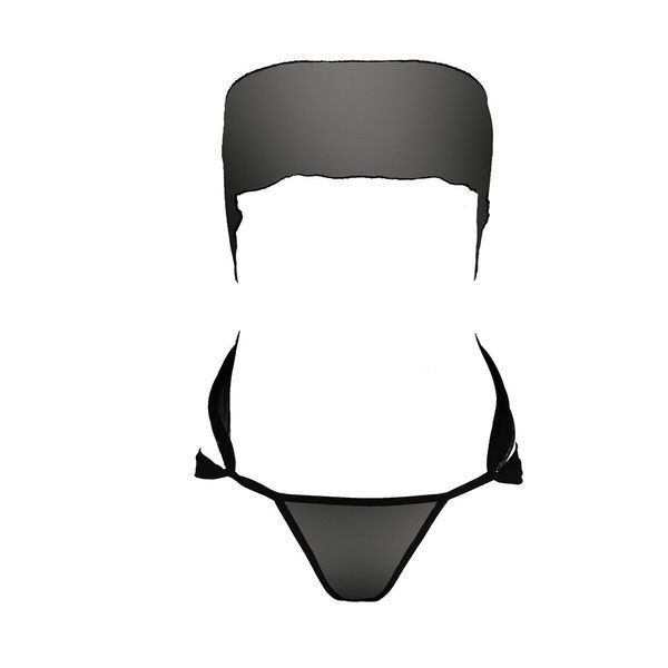 Комплект білизни Passion AMORE SET black, стрінги і ліф у вигляді подарункової стрічки з бантом EL14701 фото - купити в секс-шопі Чорний Кролик