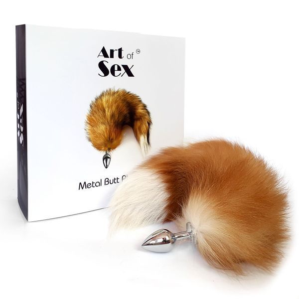 Металева анальна пробка з хвостом із натурального хутра Art of Sex size M Red fox SO6185 фото - купити в секс-шопі Чорний Кролик