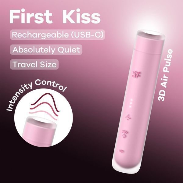 Вакуумний стимулятор Satisfyer First Kiss, технологія 3D Air Pulse, 30 режимів, подвійний силікон SX2164 фото - купити в секс-шопі Чорний Кролик