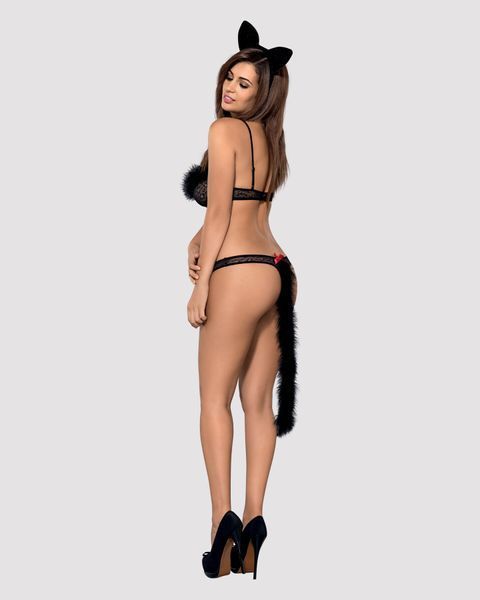 Еротичний костюм гепарду Obsessive Gepardina 3 pcs costume S/M, чорний, хутряне оздоблення, монокіні SO7276 фото - купити в секс-шопі Чорний Кролик