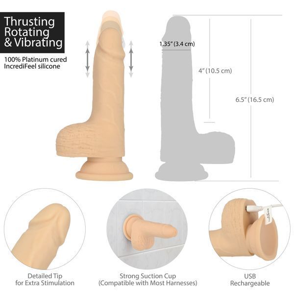 Фалоімітатор-пульсатор Naked Addiction 6.5&Prime; Thrusting Dong With Remote, рухи вперед-назад, пульт ДК SO7756 фото - купити в секс-шопі Чорний Кролик