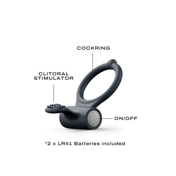 Ерекційне кільце Dorcel Power Clit Black V2 з вібрацією та язичком з щіточкою MD1410 фото - купити в секс-шопі Чорний Кролик