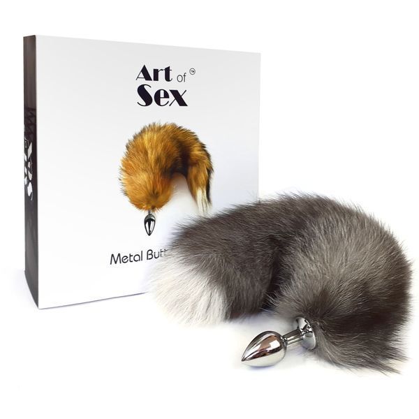 Металева анальна пробка з хвостом із натурального хутра Art of Sex size M Artctic fox SO6186 фото - купити в секс-шопі Чорний Кролик