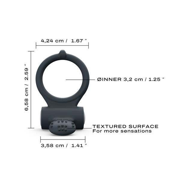 Ерекційне кільце Dorcel Power Clit Black V2 з вібрацією та язичком з щіточкою MD1410 фото - купити в секс-шопі Чорний Кролик