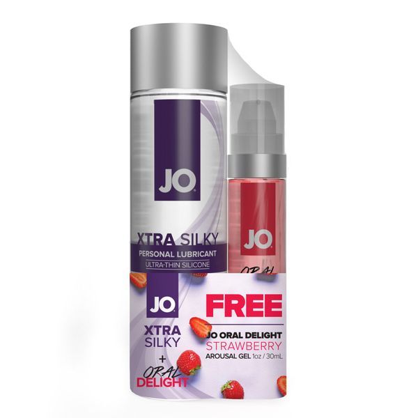 Комплект System JO GWP - Xtra Silky Silicone (120 мл) & Oral Delight - Strawberry (30 мл) SO8223 фото - купити в секс-шопі Чорний Кролик