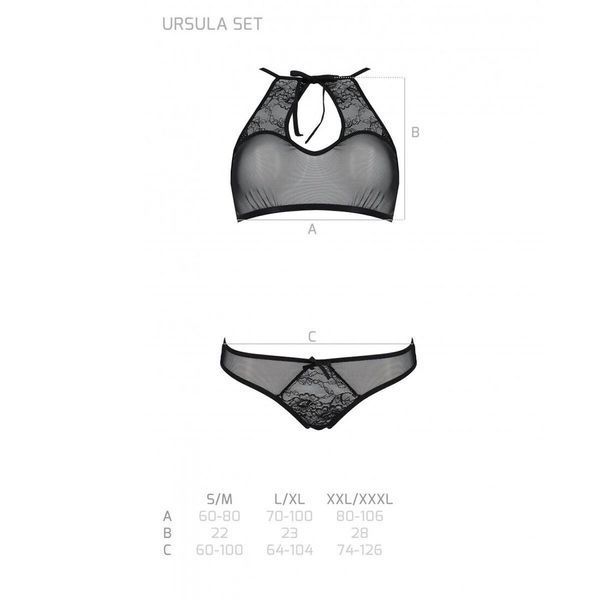 Комплект: бра, трусики з ажурним декором та відкритим кроком Passion URSULA SET S/M, black SO5842 фото - купити в секс-шопі Чорний Кролик