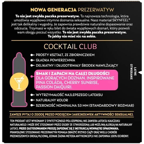Презервативи SKYN Cocktail Club 3 шт, смаки Pina Colada, Cherry Sunrise та Passion Daiquiri SX2544 фото - купити в секс-шопі Чорний Кролик