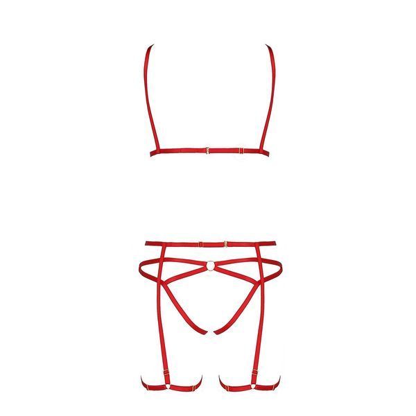 Комплект білизни Passion Exclusive MAGALI SET OpenBra S/M, red, стрепи, ліф, трусики і пояс PS23802 фото - купити в секс-шопі Чорний Кролик