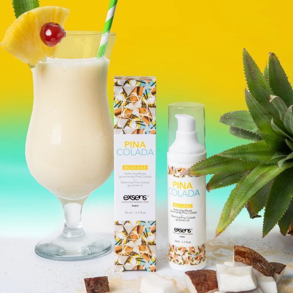 Масажна олія EXSENS Pina Colada 50мл розігрівальна, без цукру, без парабенів, їстівна SO2360 фото - купити в секс-шопі Чорний Кролик