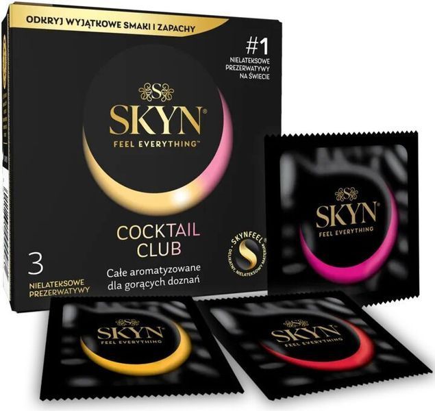 Презервативи SKYN Cocktail Club 3 шт, смаки Pina Colada, Cherry Sunrise та Passion Daiquiri SX2544 фото - купити в секс-шопі Чорний Кролик