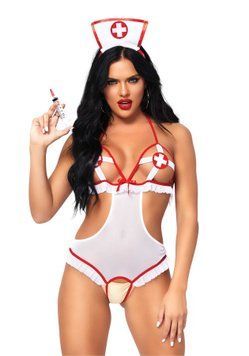 Костюм медсестри Leg Avenue Naughty Nurse, one size, боді та шапочка SO7892 фото - купити в секс-шопі Чорний Кролик
