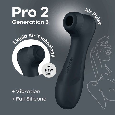Вакуумний кліторальний стимулятор Satisfyer Pro 2 Generation 3 with Liquid Air Dark Grey SO8402 фото - купити в секс-шопі Чорний Кролик