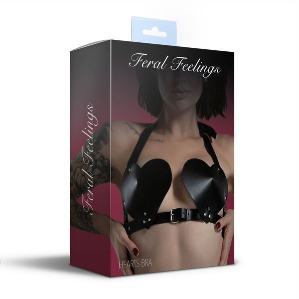 Ліф Серце з натуральної шкіри Feral Feelings - Hearts Bra Black SO9414 фото - купити в секс-шопі Чорний Кролик