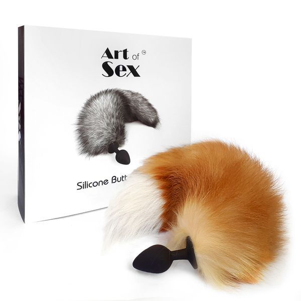 Силіконова анальна пробка з хвостом із натурального хутра Art of Sex size M Red fox SO6188 фото - купити в секс-шопі Чорний Кролик