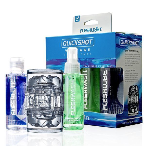 Мастурбатор Fleshlight Quickshot Vantage Value Pack: змазка і засіб для чищення F19877 фото - купити в секс-шопі Чорний Кролик