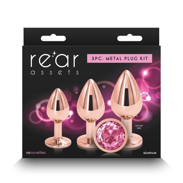 Набір анальних пробок NS Novelties Rear Assets - Trainer Kit - Rose Gold - Pink Gem SX4355 фото - купити в секс-шопі Чорний Кролик