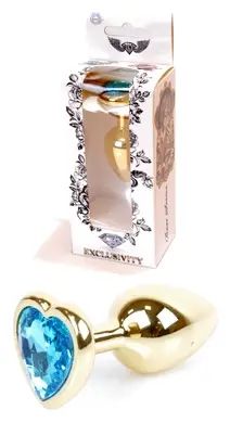 Анальний затор Boss Series - Jewellery Gold Heart PLUG Light Blue S, BS6400040 BS6400040 фото - купити в секс-шопі Чорний Кролик