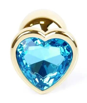 Анальний затор Boss Series - Jewellery Gold Heart PLUG Light Blue S, BS6400040 BS6400040 фото - купити в секс-шопі Чорний Кролик