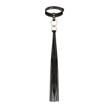 Нашийник с флогером Rosy Gold - Collar with Flogger - Black SX1198 фото - купити в секс-шопі Чорний Кролик