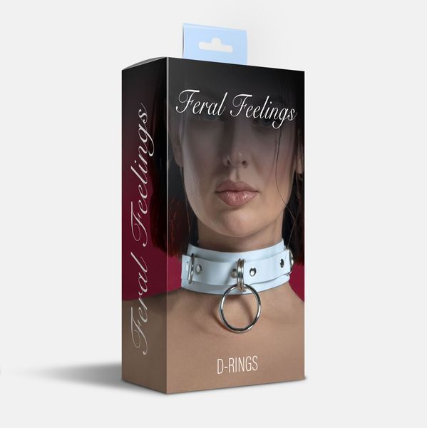 Нашийник для фіксації з натуральної шкіри Feral Feelings - D-Rings White SO9406 фото - купити в секс-шопі Чорний Кролик
