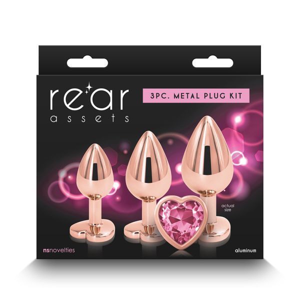 Набір анальних пробок NS Novelties Rear Assets - Trainer Kit - Rose Gold - Pink Heart SX4356 фото - купити в секс-шопі Чорний Кролик