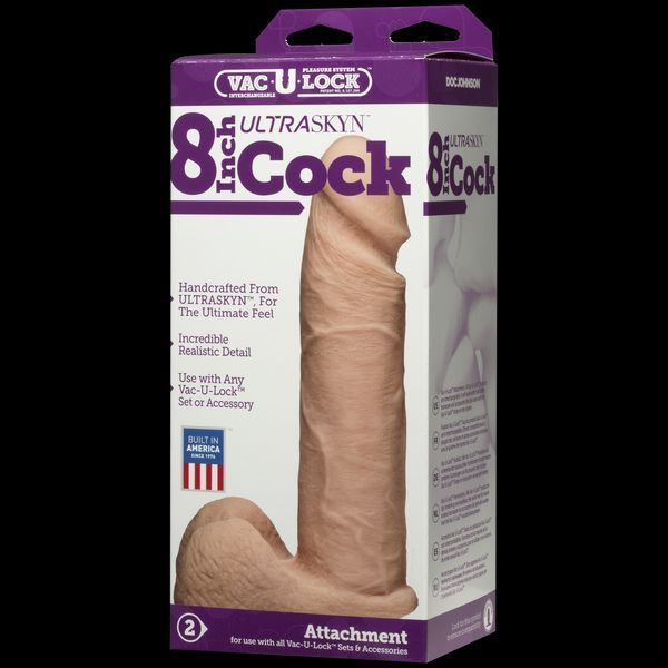 Фалоімітатор Doc Johnson Vac-U-Lock - 8 Inch ULTRASKYN Cock White, діаметр 5,1 см SO1561 фото - купити в секс-шопі Чорний Кролик