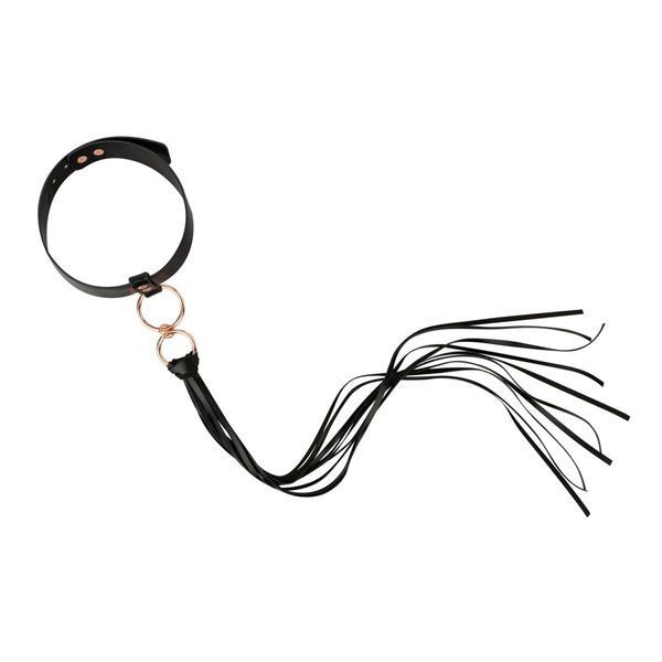Нашийник с флогером Rosy Gold - Collar with Flogger - Black SX1198 фото - купити в секс-шопі Чорний Кролик
