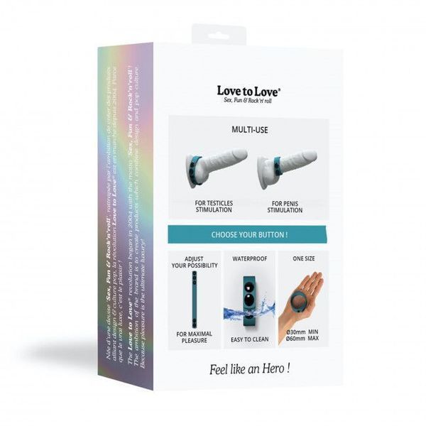 Регульоване ерекційне кільце на кнопках Love To Love HERO RING - TEAL ME SO5088 фото - купити в секс-шопі Чорний Кролик