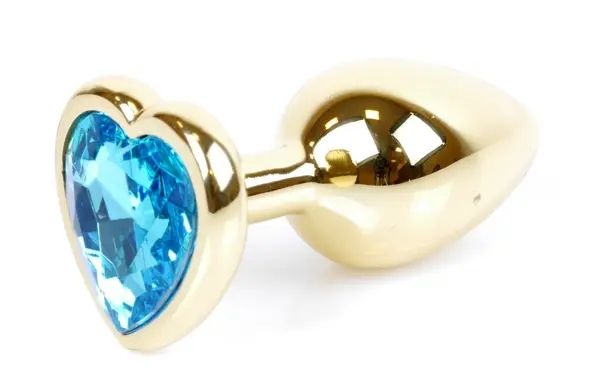 Анальний затор Boss Series - Jewellery Gold Heart PLUG Light Blue S, BS6400040 BS6400040 фото - купити в секс-шопі Чорний Кролик