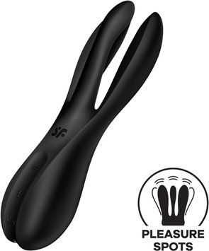 Кліторальний вібратор Satisfyer Threesome 2 Black, 3 гнучкі пальчики, 3 мотори SX1214 фото - купити в секс-шопі Чорний Кролик